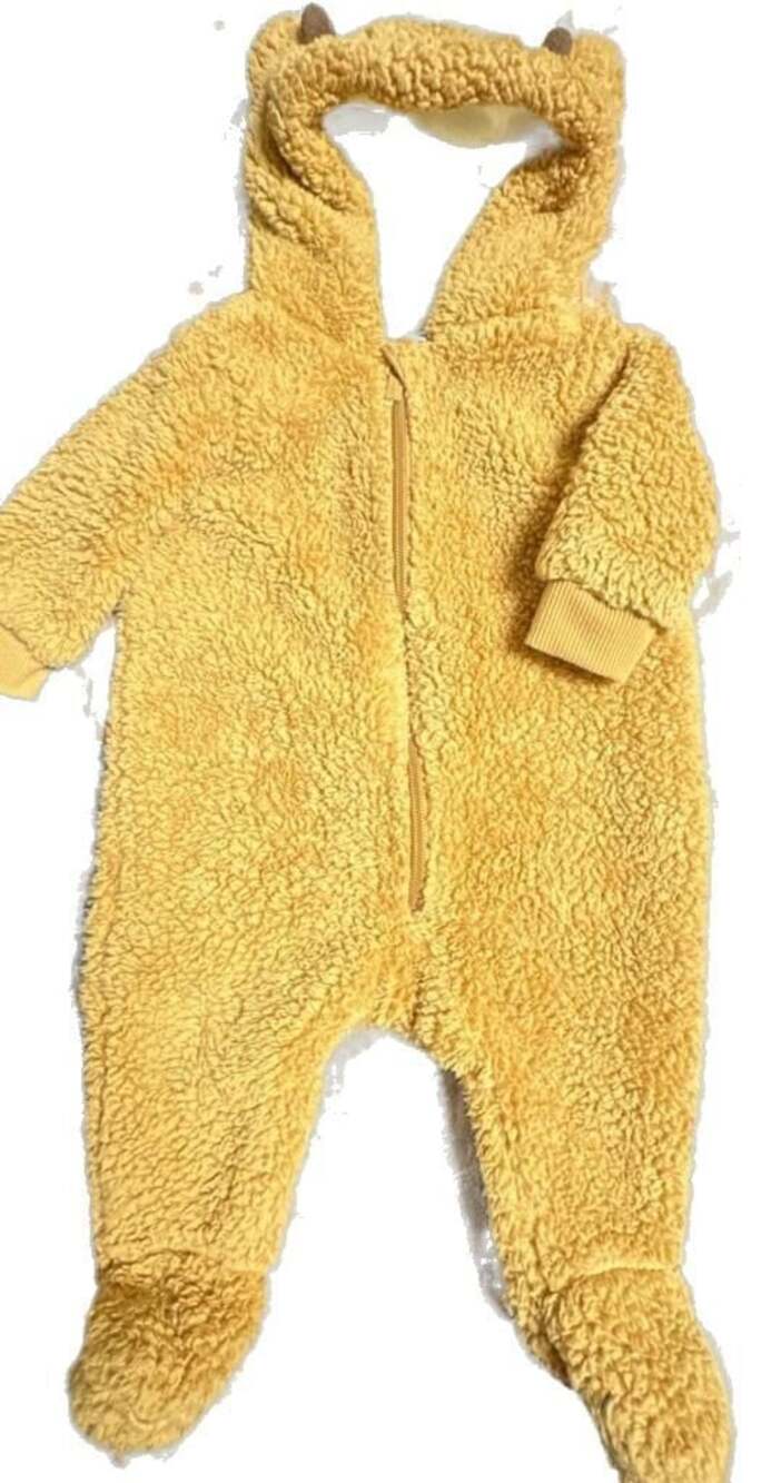 Old Navy Baby Teddy Bear Fleece Hooded Footed One-Piece Romper, Size 3-6 Months